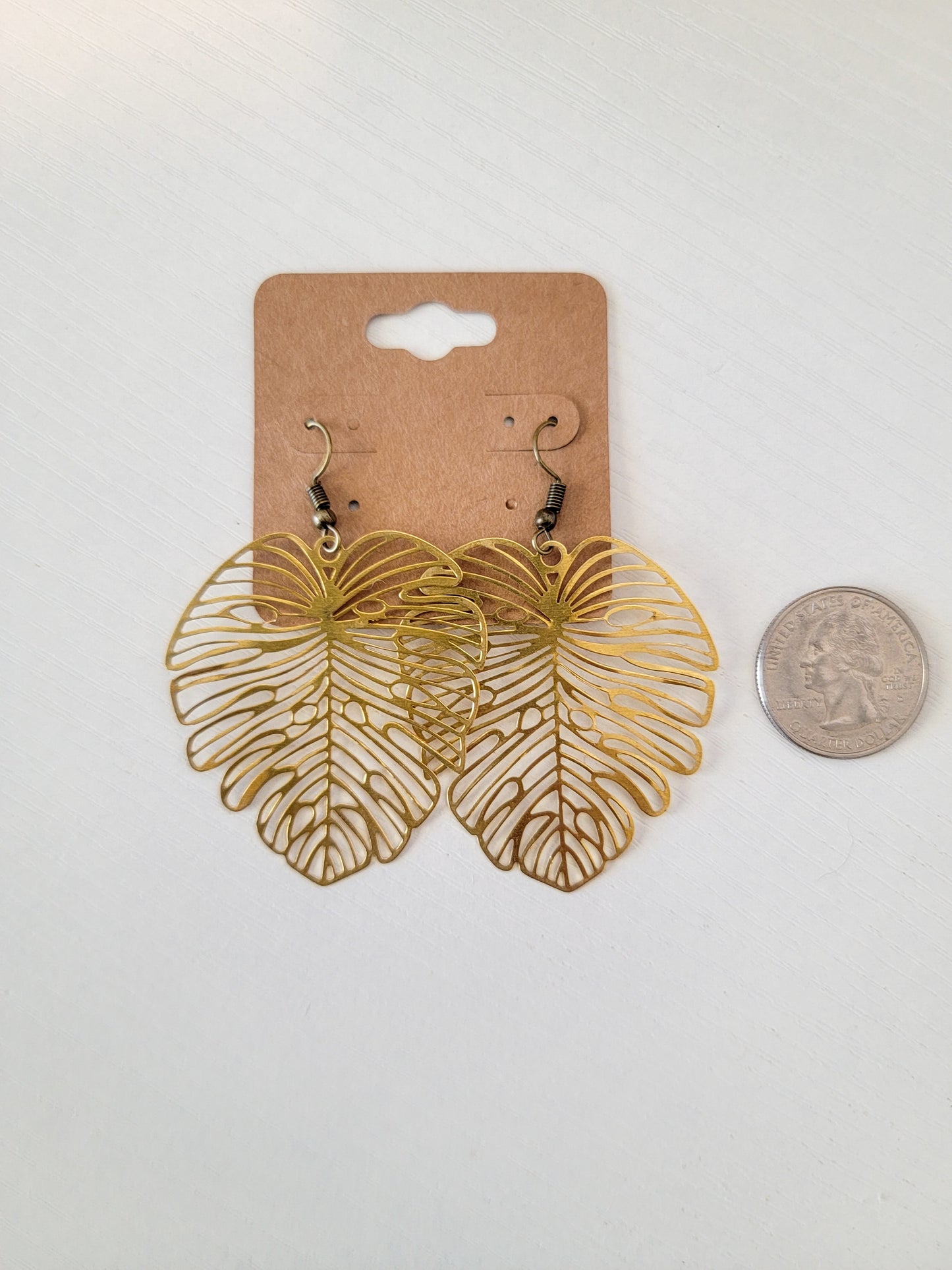 Brass Monstera Earrings