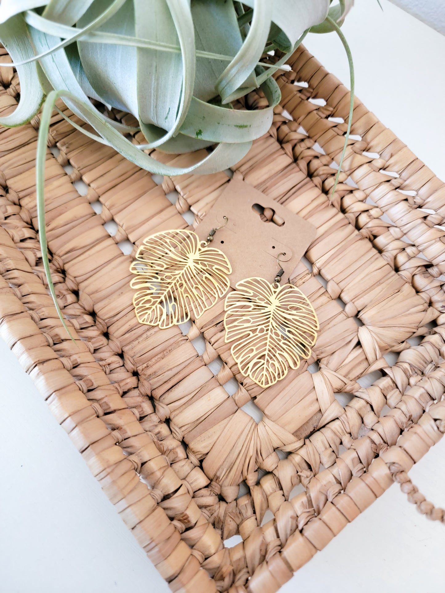 Brass Monstera Earrings